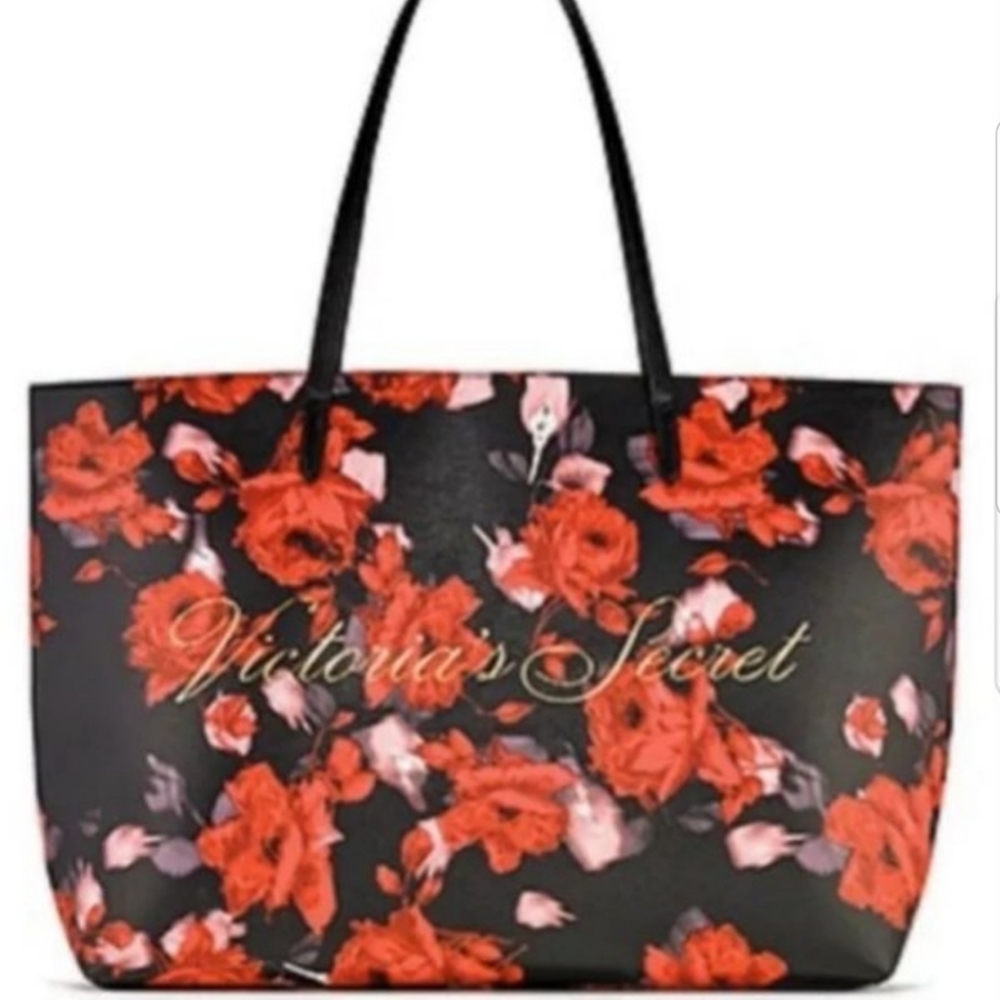 Victoria's Secret Rose Floral Tote Bag 2019 Black